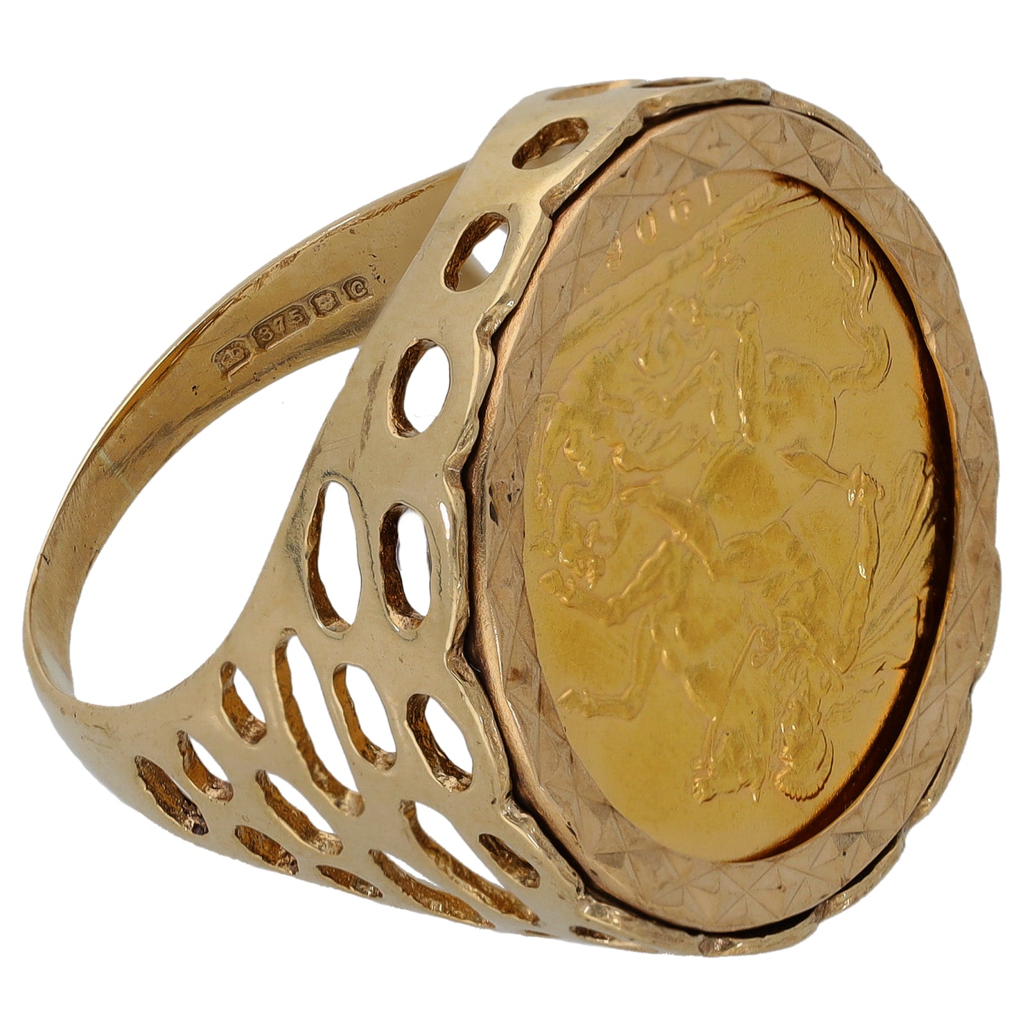 9ct Gold Full Sovereign Coin Ring Size T