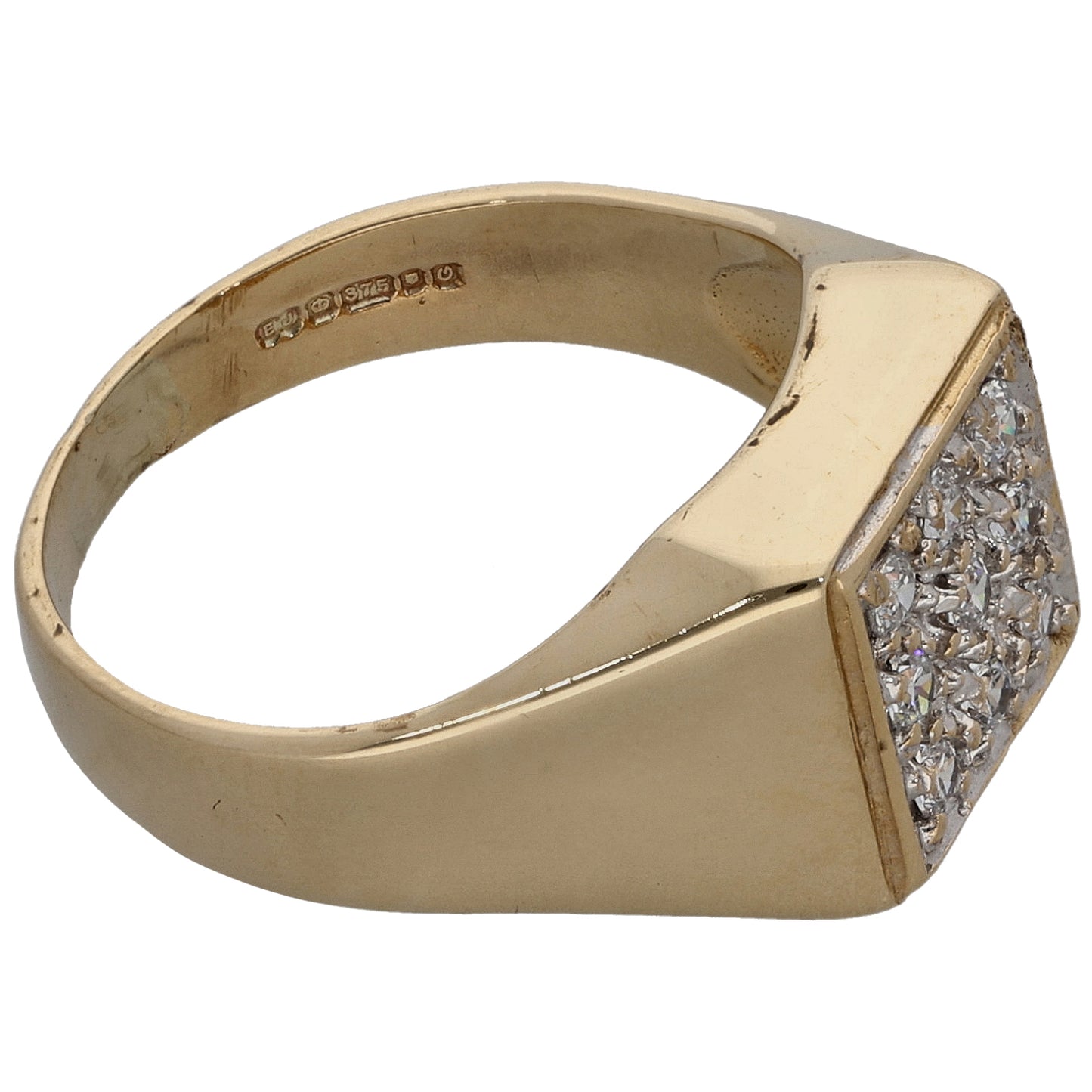 9ct Gold Cubic Zirconia Patterned Signet Ring Size O