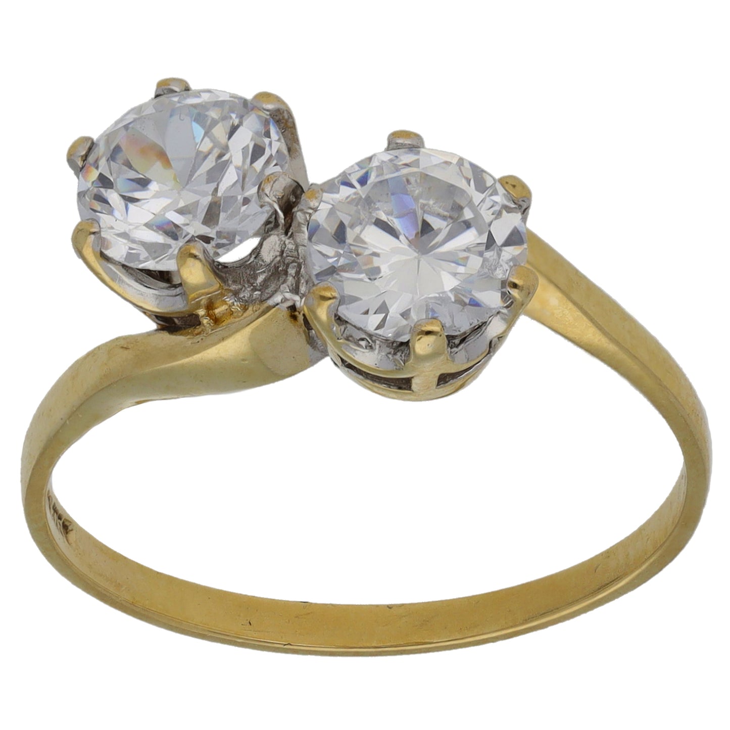 9ct Gold Cubic Zirconia Two Stone Ring Size P