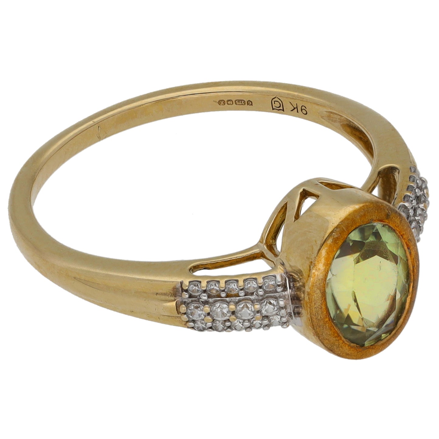 9ct Gold Diaspore & Imitation Gems Single Stone Ring with Accent Stones Size P
