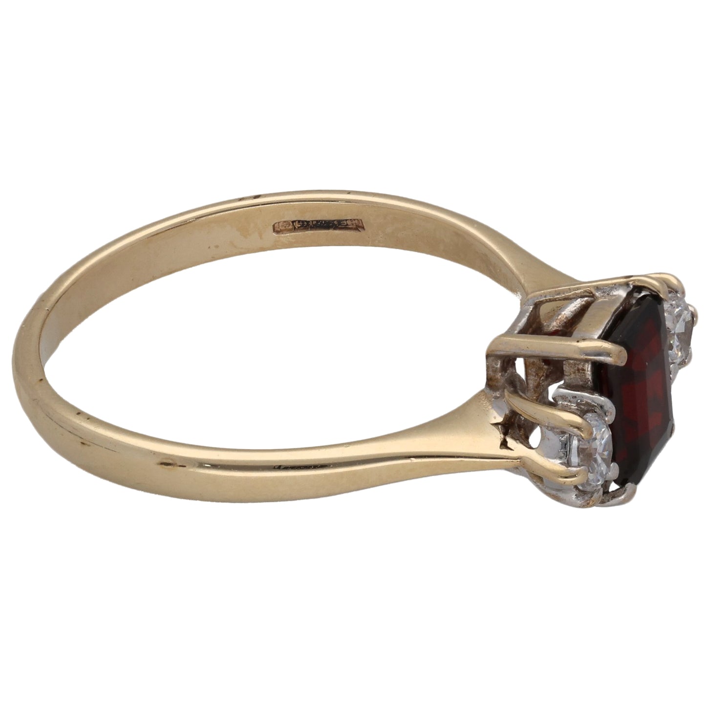9ct Gold Garnet & Cubic Zirconia Three Stone Ring Size S