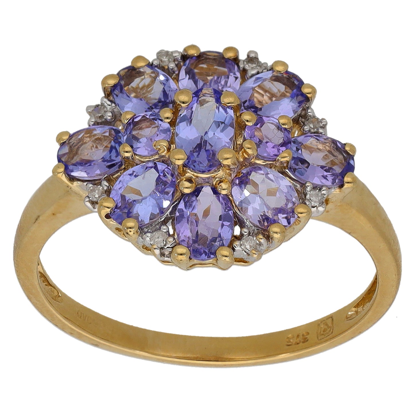 9ct Gold Tanzanite & 0.04ct Diamond Dress/Cocktail Ring Size Q