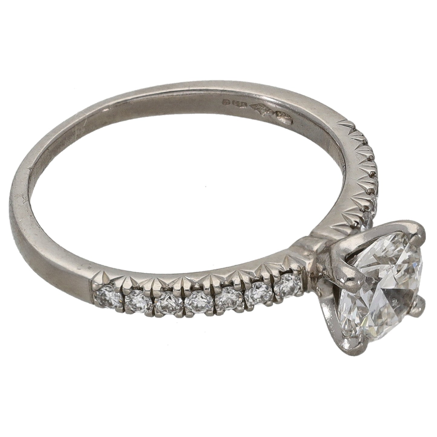 Platinum 1.12ct Diamond Solitaire Ring With Accent Stones Size L