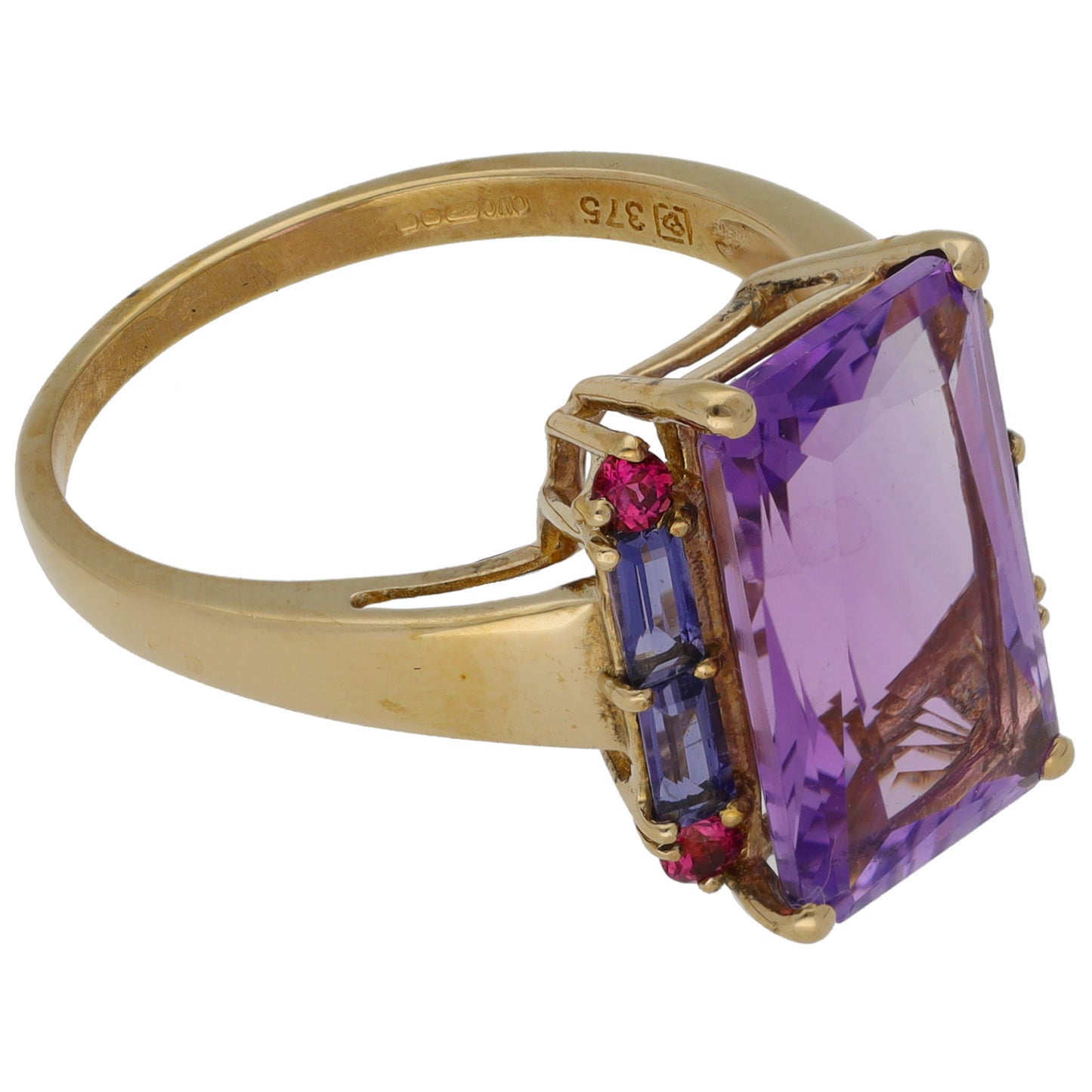 9ct Gold Amethyst,Iolite & Tourmaline Dress/Cocktail Ring Size R