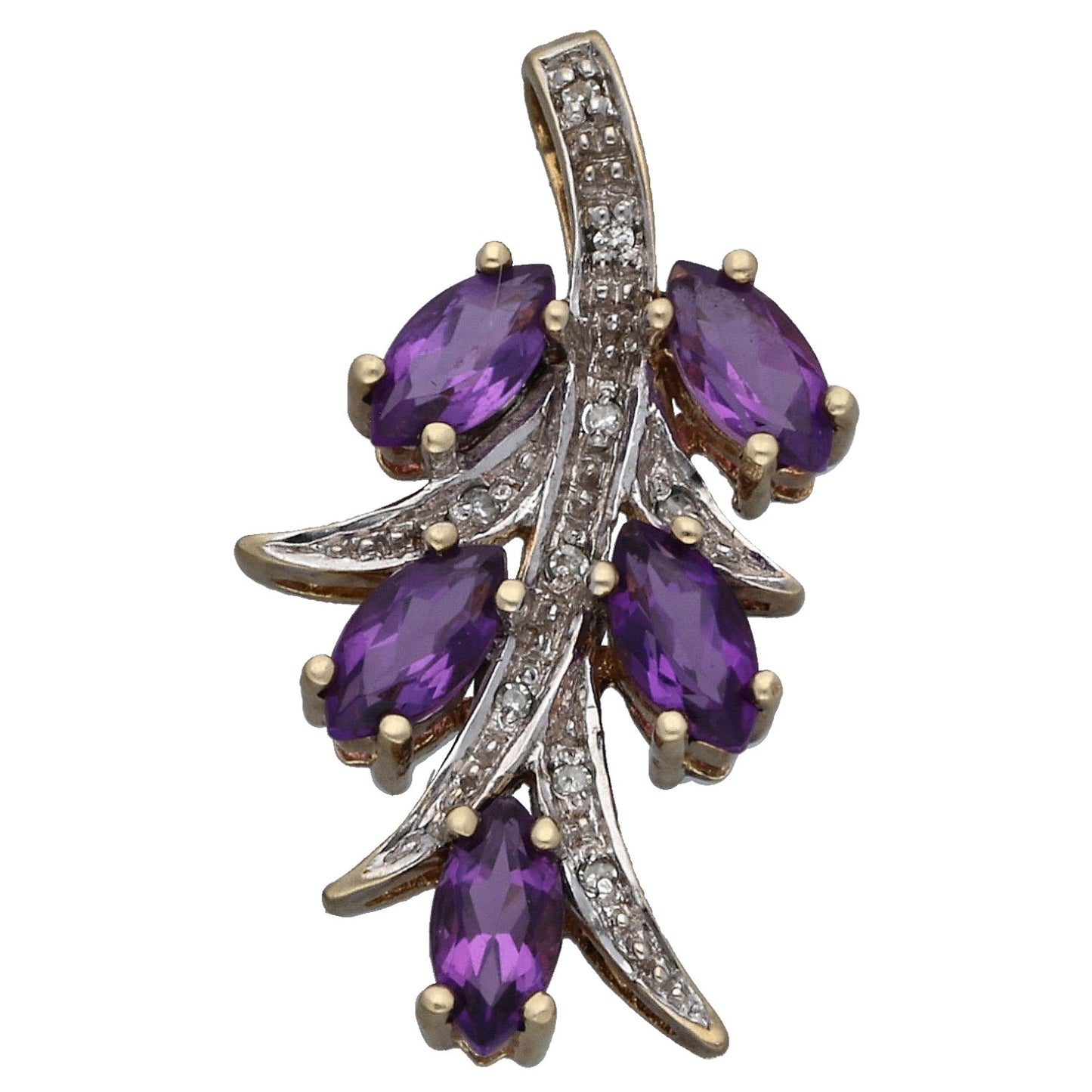 9ct Gold Amethyst & 0.045ct Diamond Dress/Cocktail Pendant