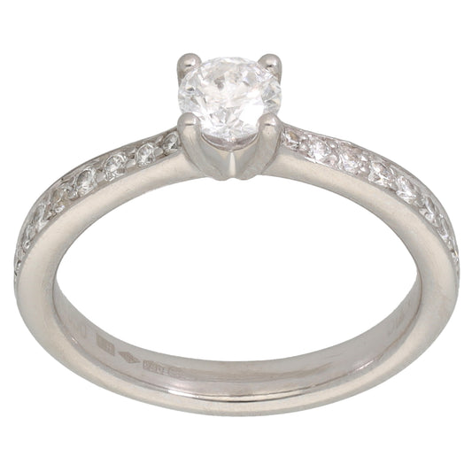 Platinum 0.46ct Diamond Solitaire Ring With Accent Stones Size L