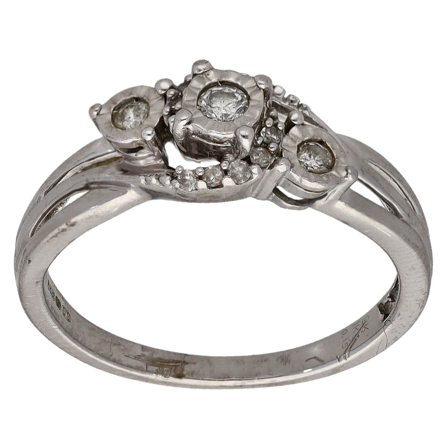 9ct White Gold 0.15ct Diamond Dress/Cocktail Ring Size N
