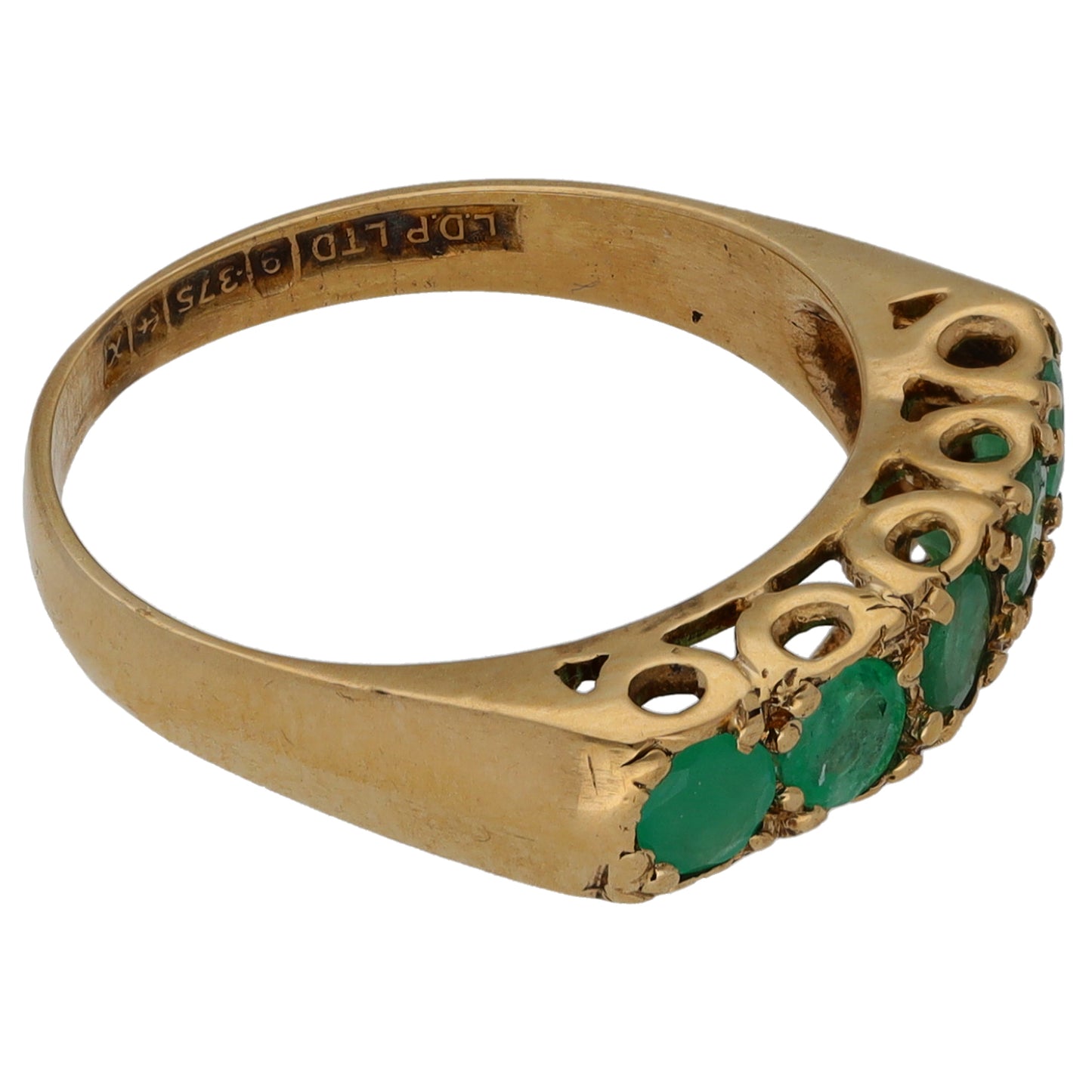 9ct Gold Emerald Half Eternity Ring Size K