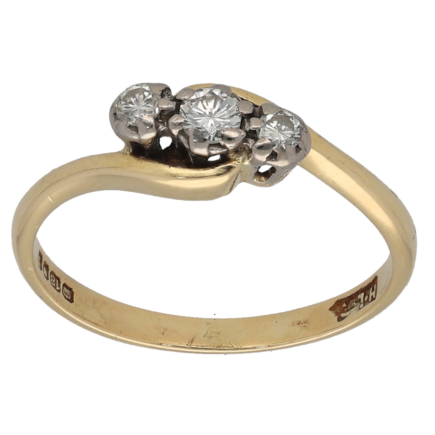 18ct Gold 0.13ct Diamond Trilogy Ring Size L