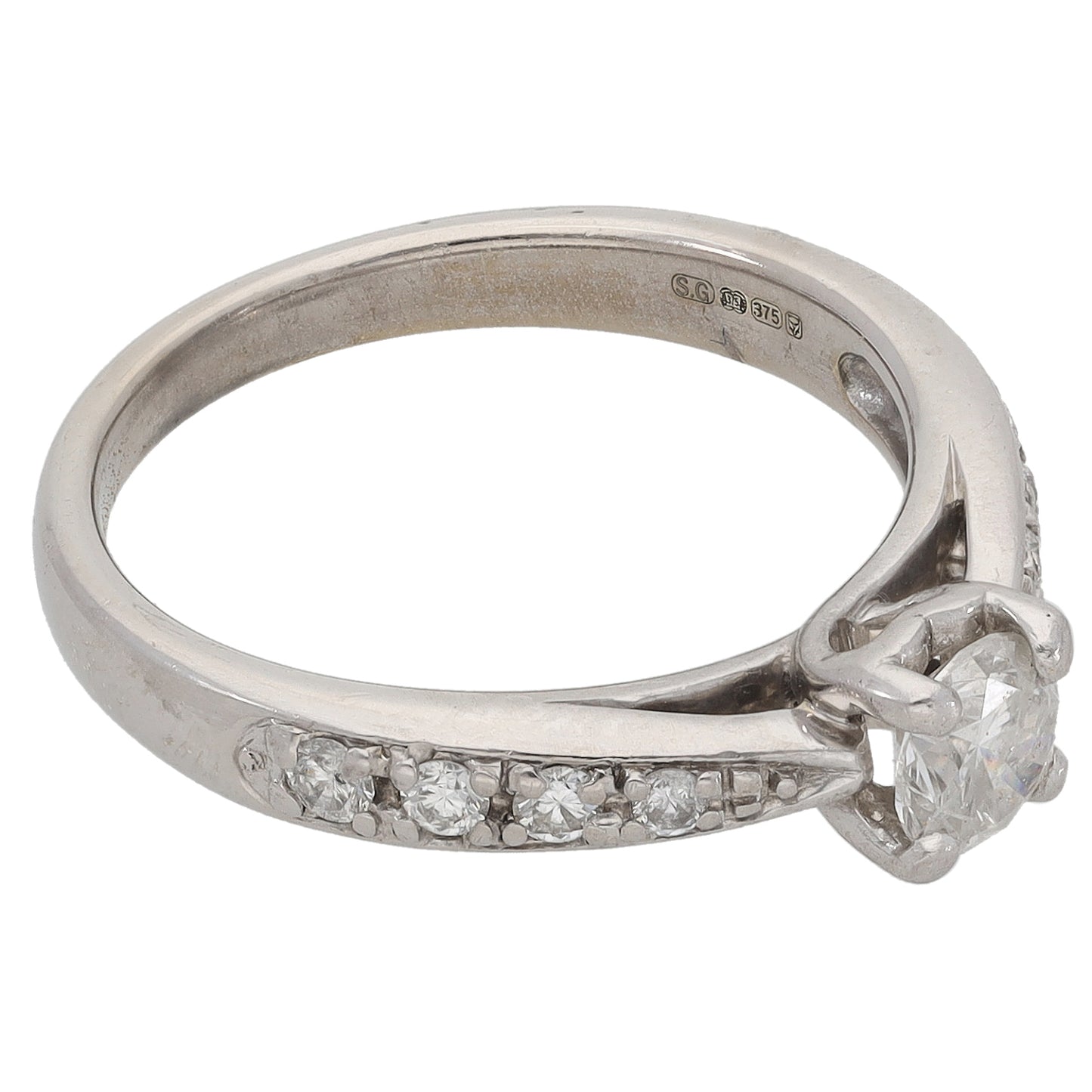 9ct White Gold 0.66ct Diamond Solitaire Ring With Accent Stones Size N