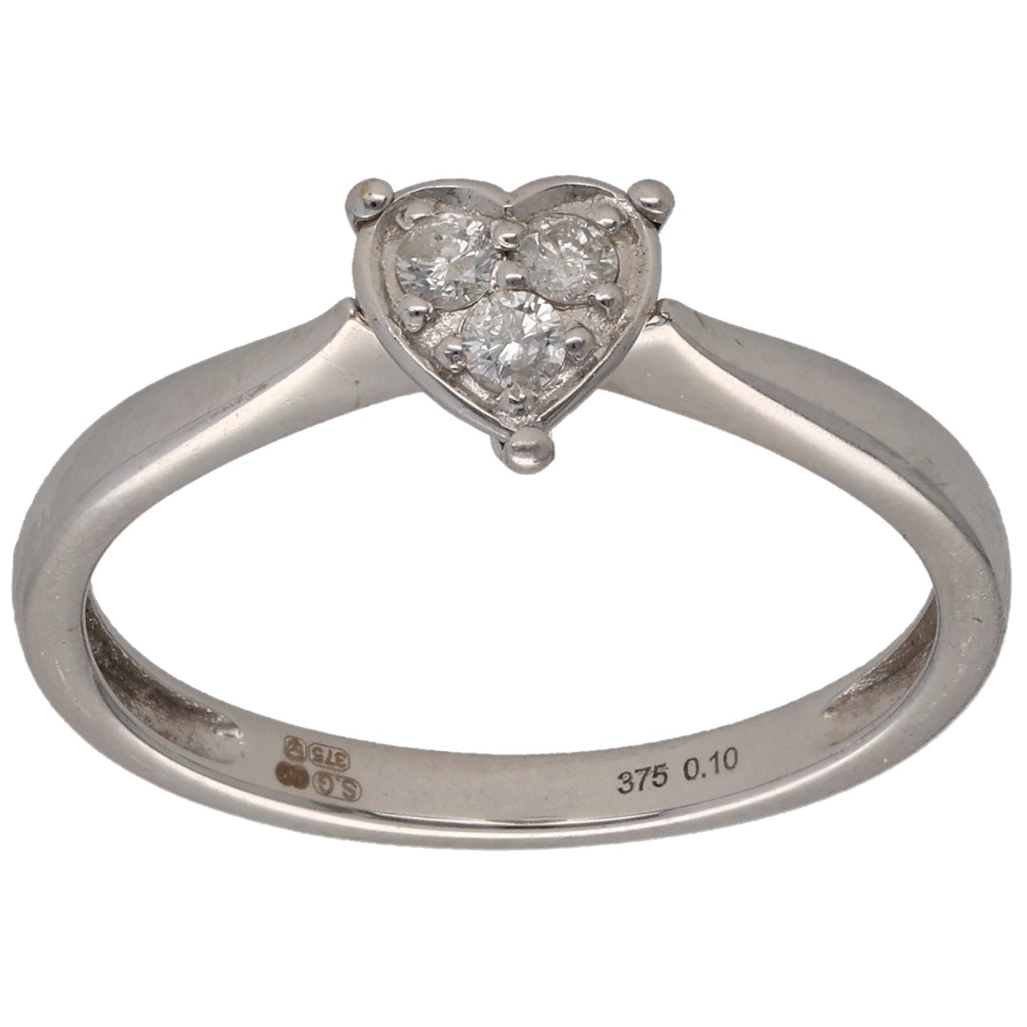 9ct White Gold 0.10ct Diamond Three Stone Ring Size M