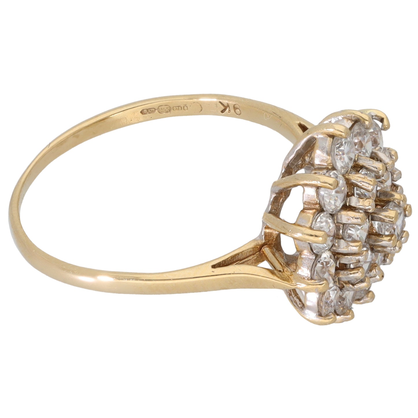 9ct Gold Cubic Zirconia Cluster Ring Size N
