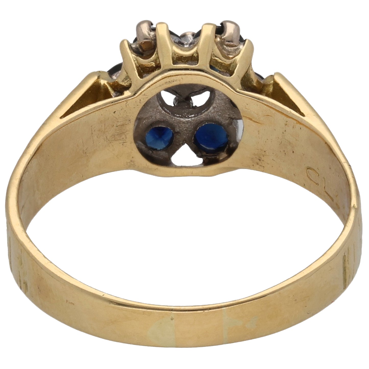 18ct Gold Sapphire & 0.02ct Diamond Cluster Ring Size M