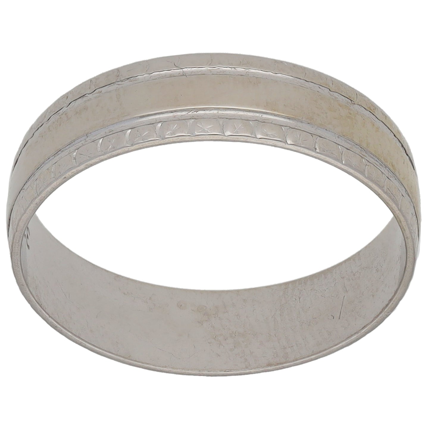 9ct White Gold Patterned Wedding Ring Size O