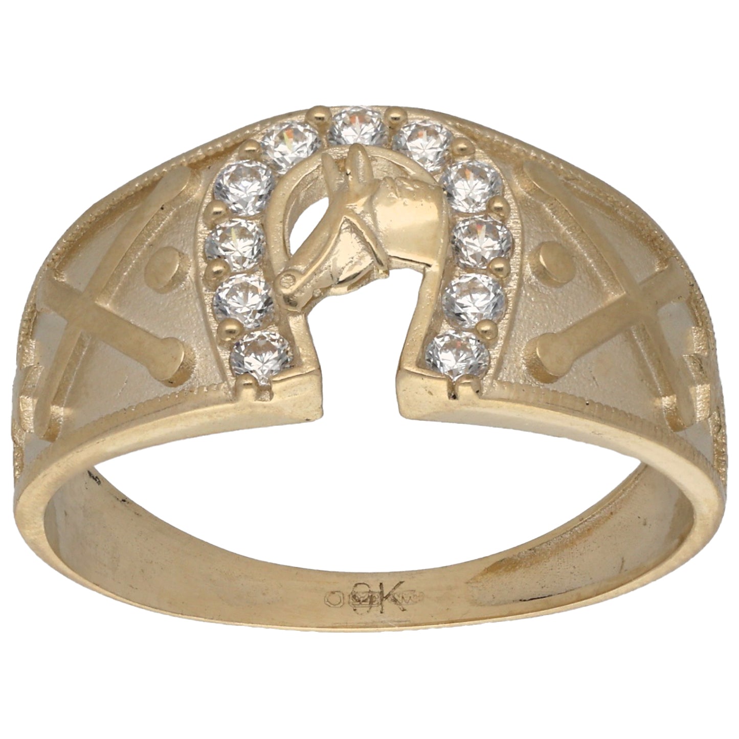 New 9ct Gold Cubic Zirconia Horseshoe Ring
