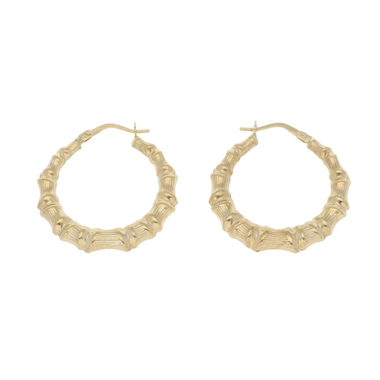 New 9ct Gold Bamboo Creole Earrings