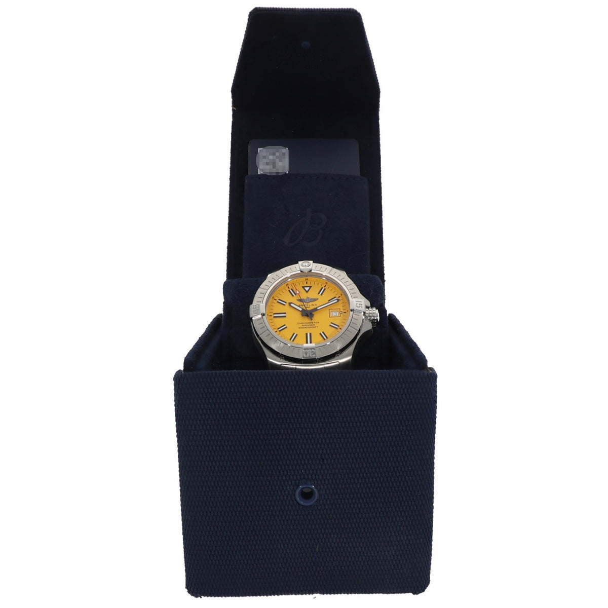 Breitling Avenger A17319 Stainless steel wristwatch with yellow dial in navy fabric display pouch
