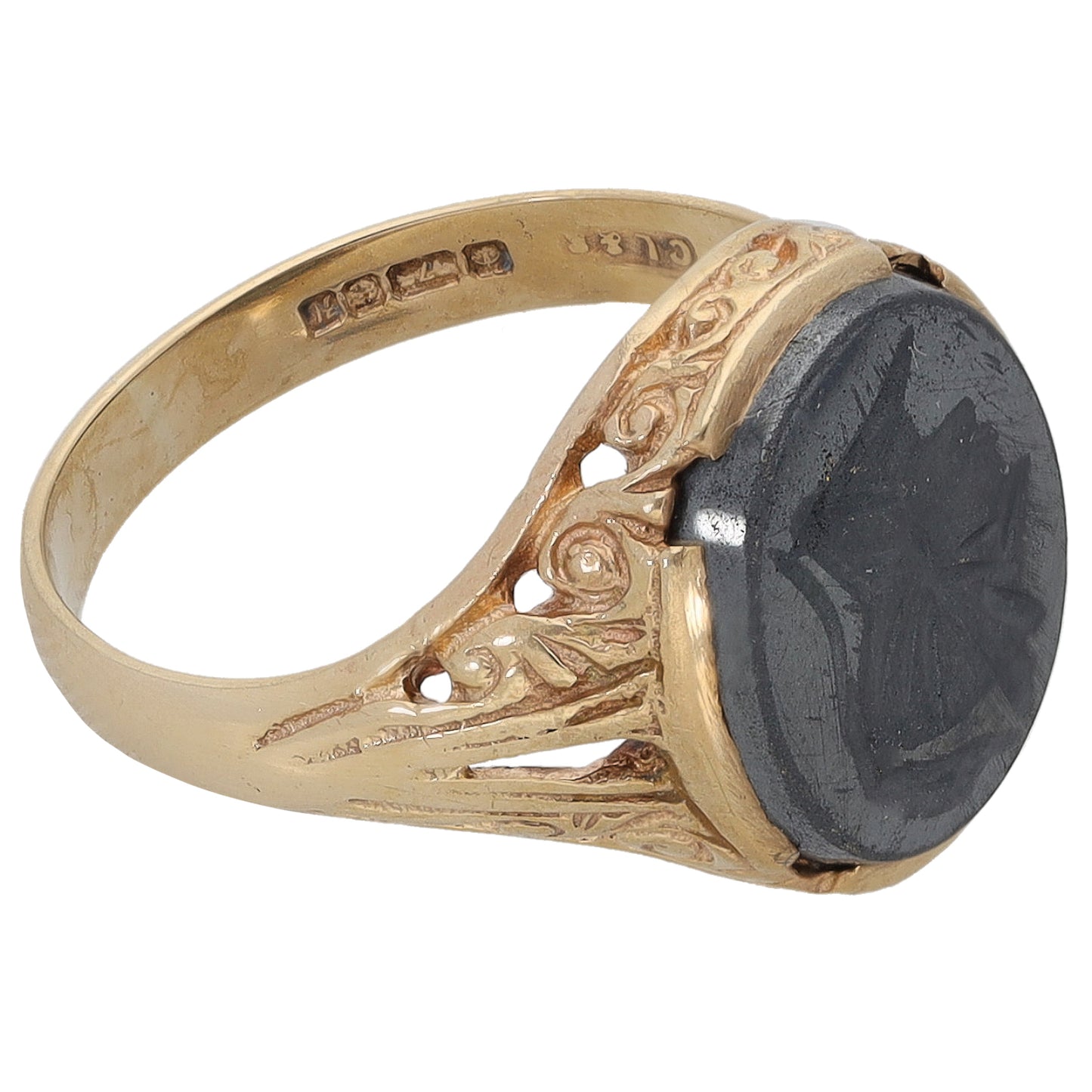 9ct Gold Hematite Solitaire Ring Size Q