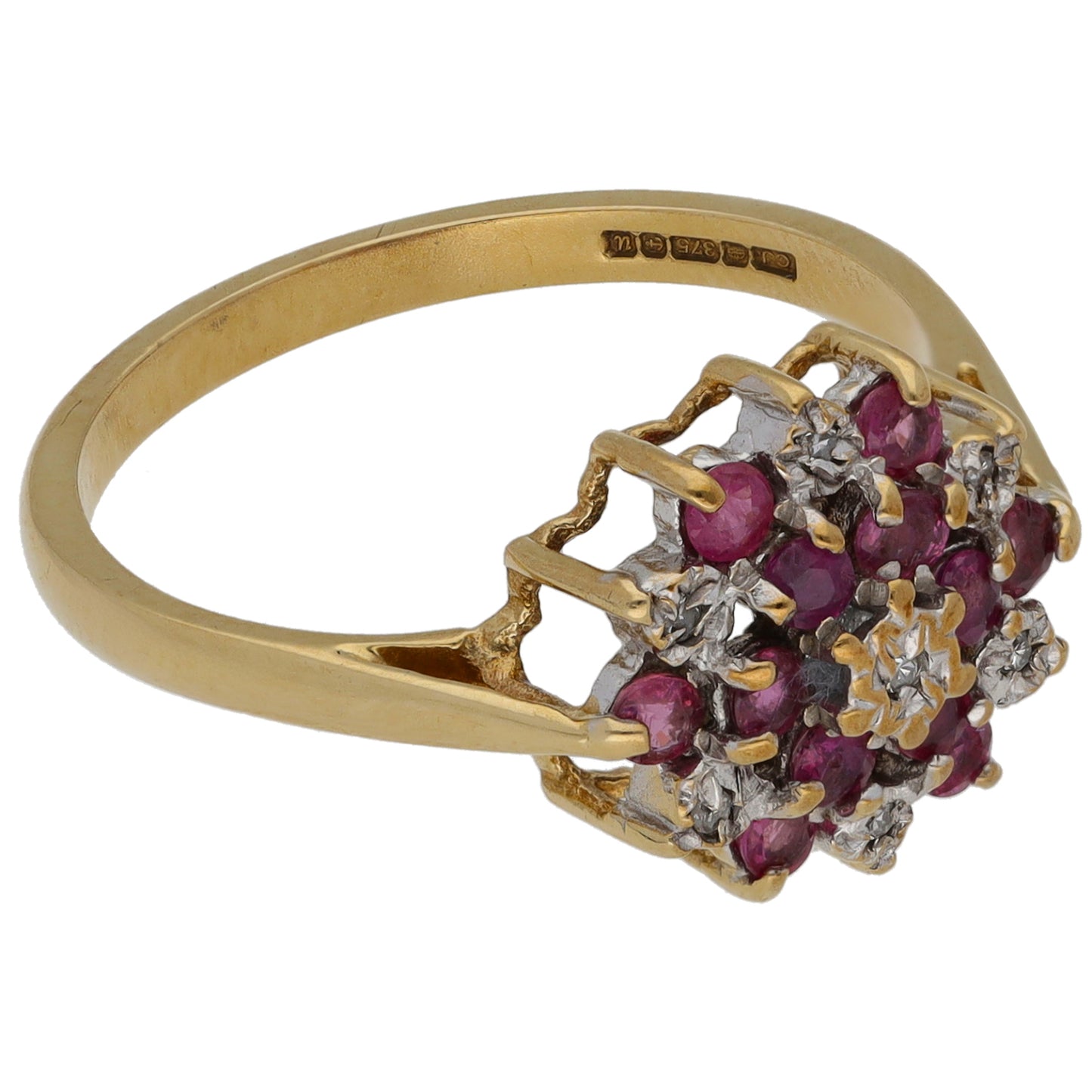 9ct Gold Ruby & 0.035ct Diamond Dress/Cocktail Ring Size P