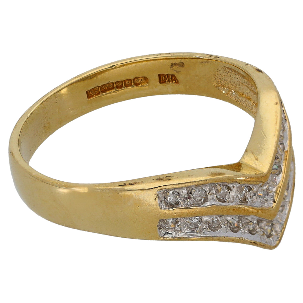 9ct Gold 0.10ct Diamond Wishbone Ring Size P