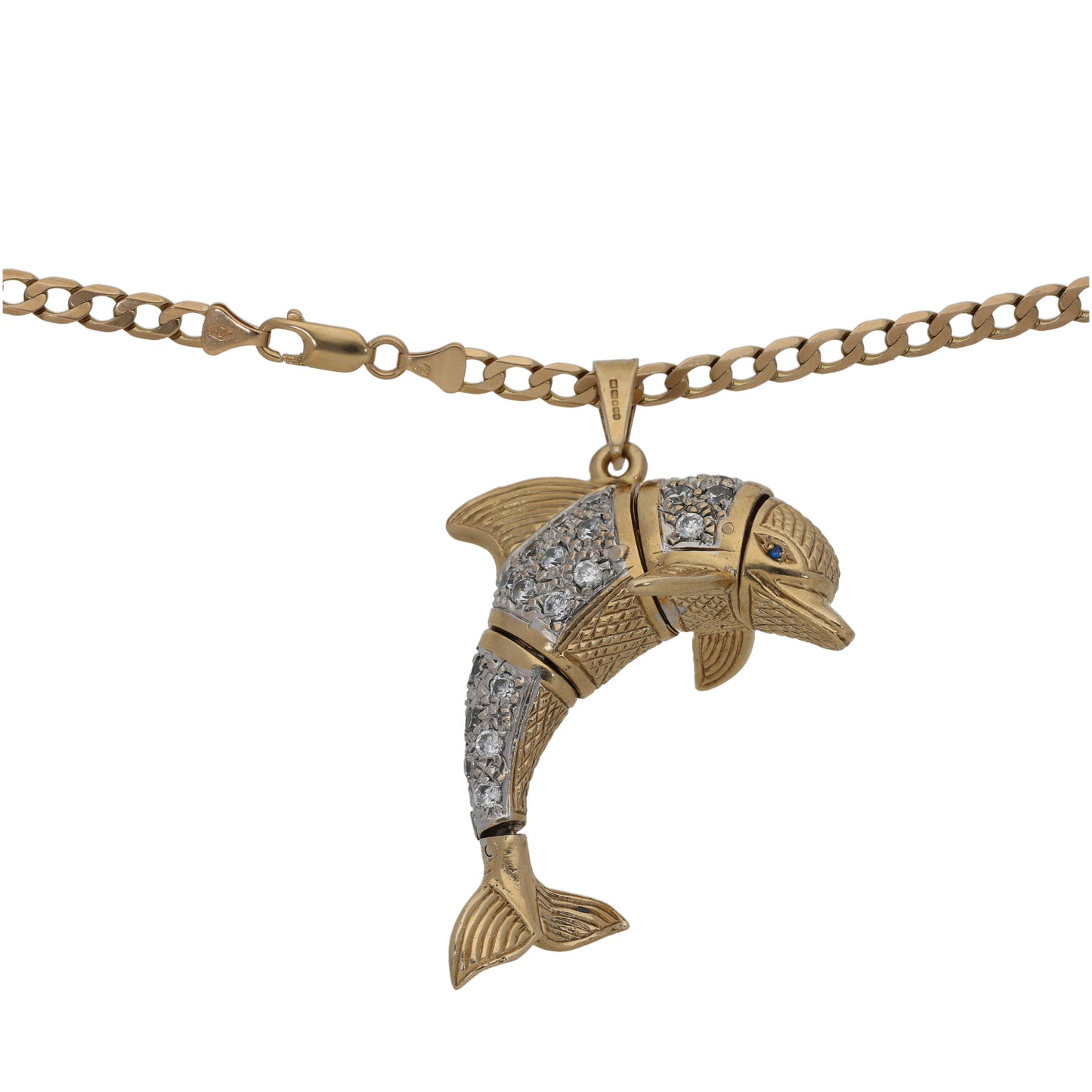 9ct Gold Imitation Gems Dolphin Pendant With Chain