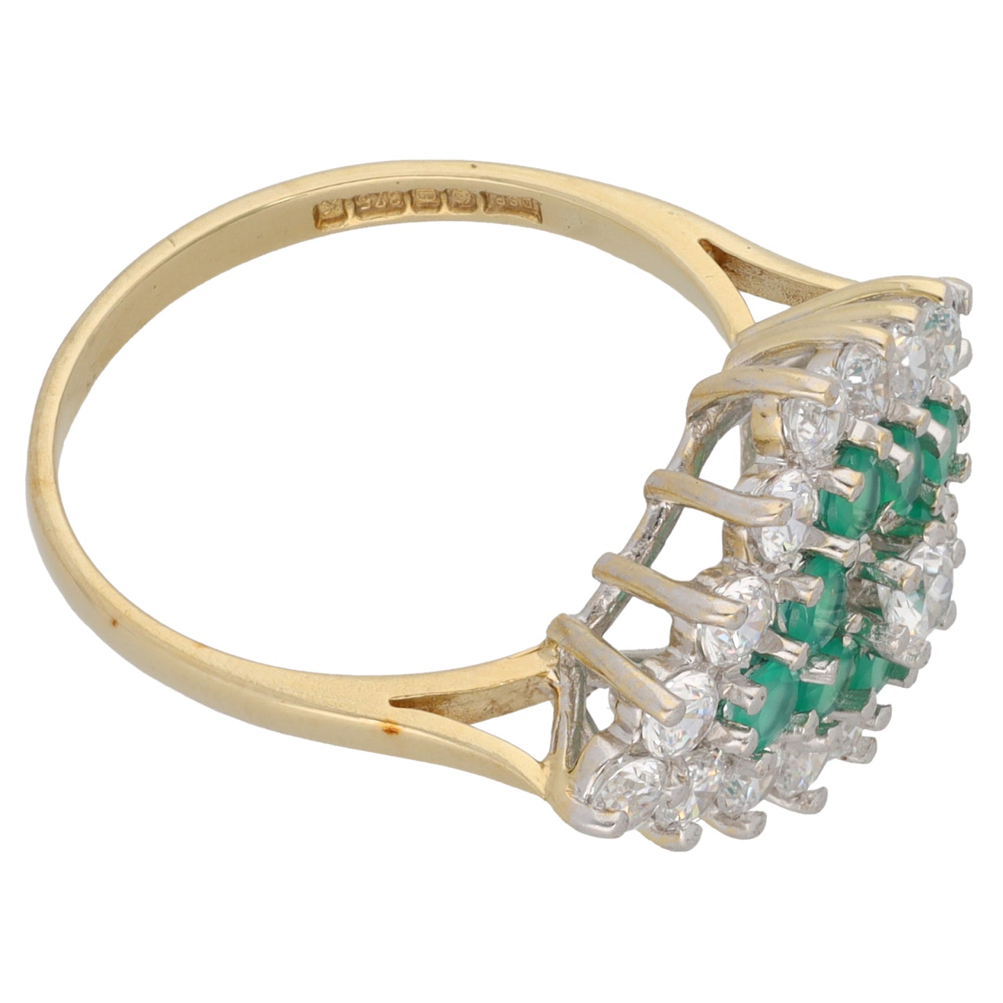 9ct Gold Green Agate & Cubic Zirconia Dress/Cocktail Ring Size O
