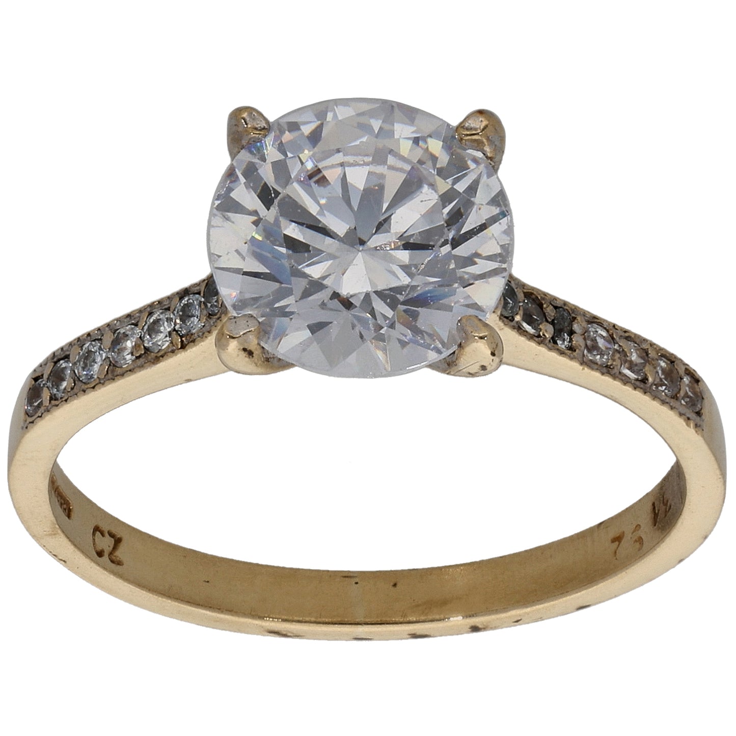 9ct Rose Gold Cubic Zirconia Single Stone Ring with Accent Stones Size N