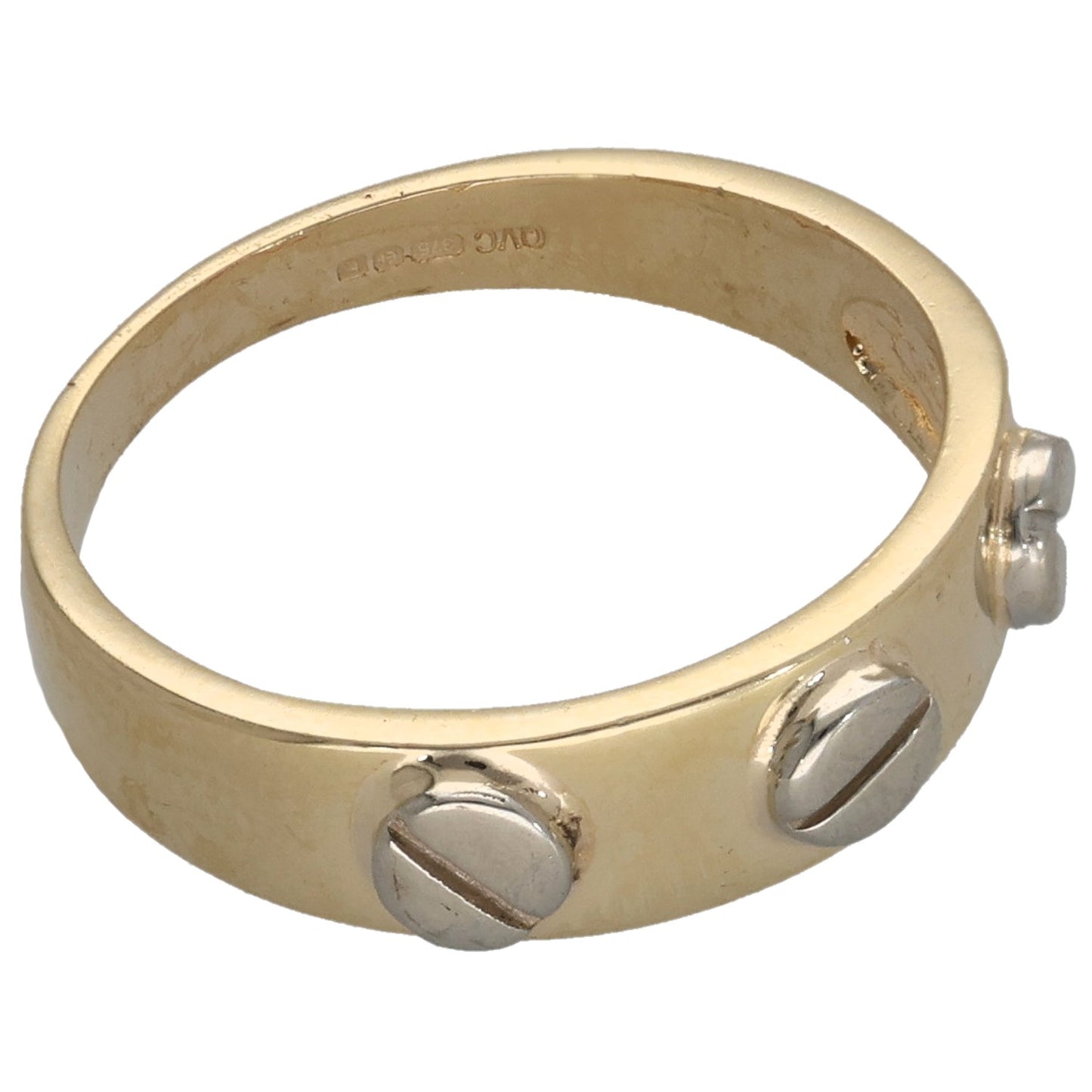 Gold-tone ring, size K, side oval cutout and bezel-set accents