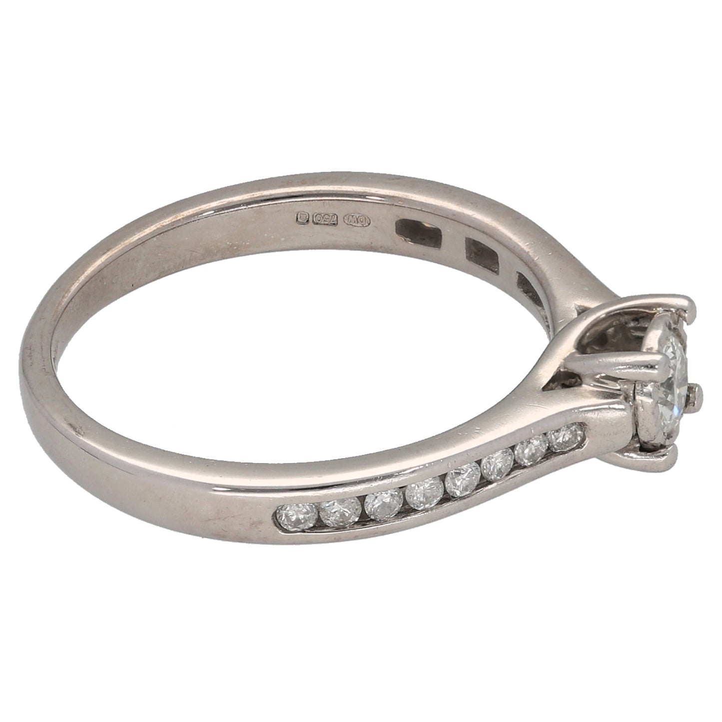 18ct White Gold 0.41ct Diamond Solitaire Ring With Accent Stones Size L