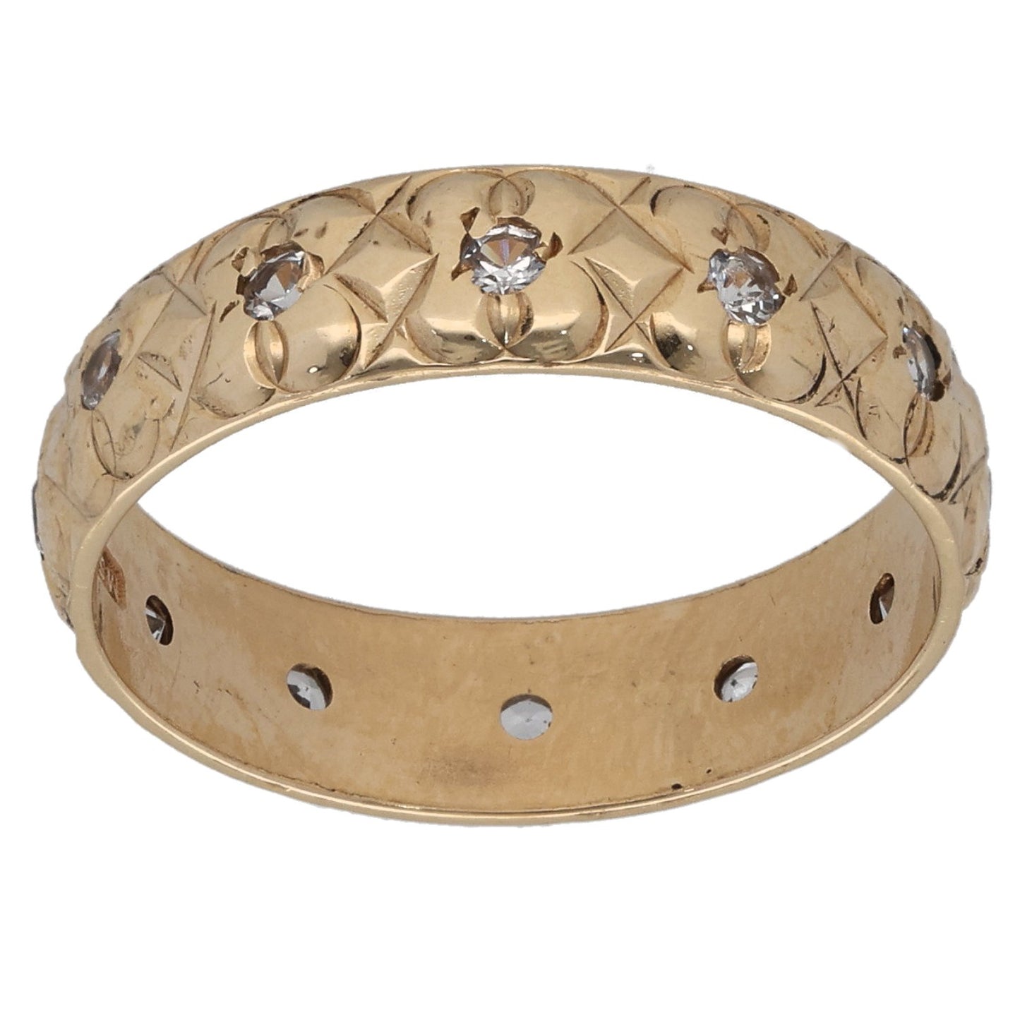 9ct Gold Cubic Zirconia Patterned Wedding Ring Size M