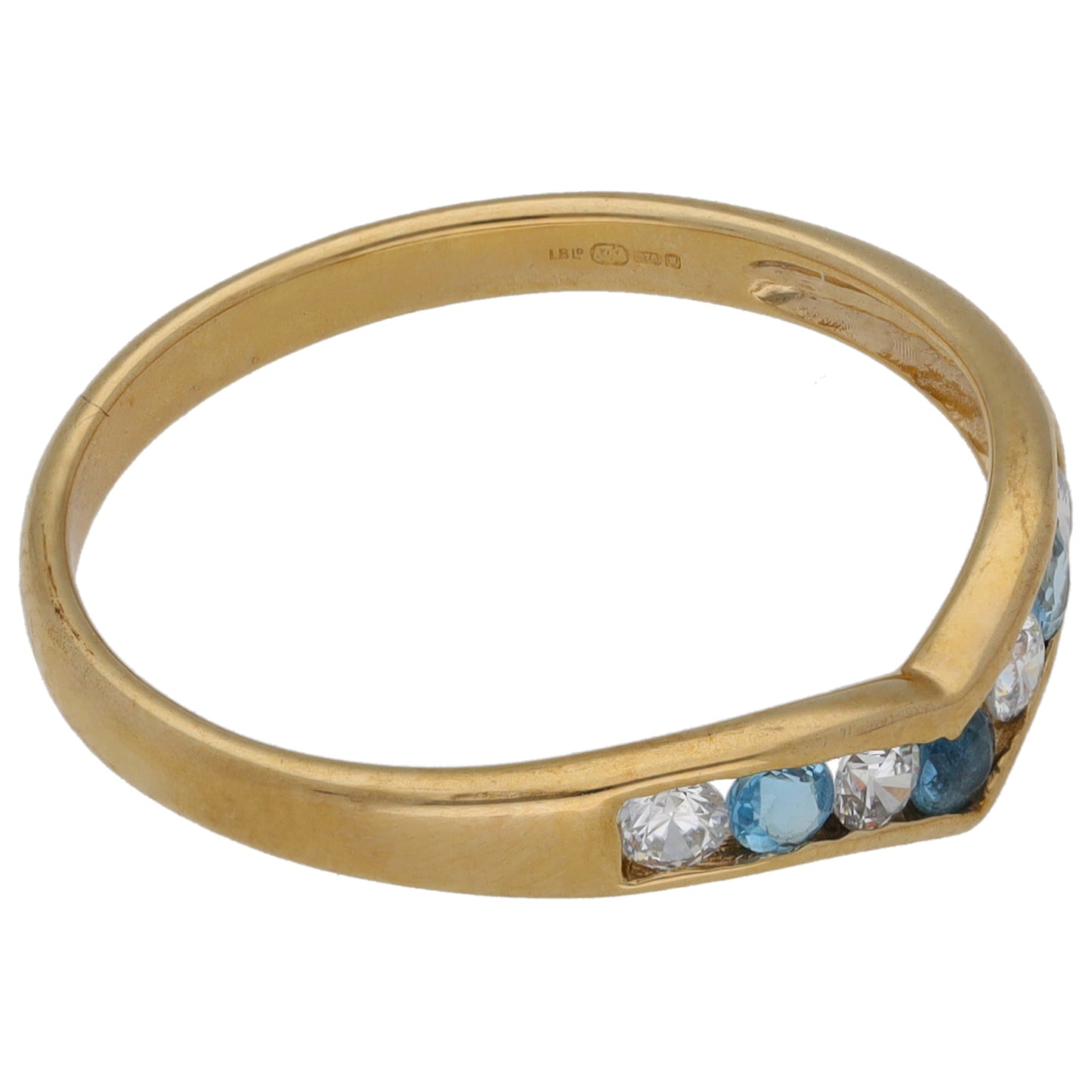 9ct Gold Topaz & Cubic Zirconia Wishbone Ring Size R