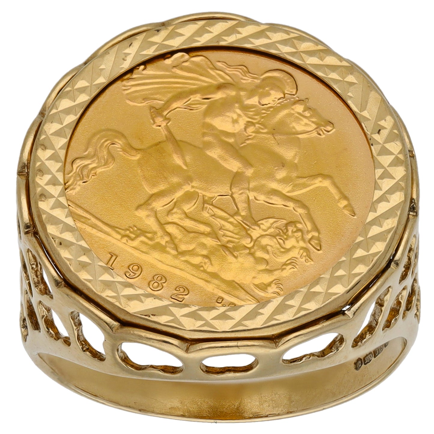 9ct Gold Half Sovereign Coin Ring Size S