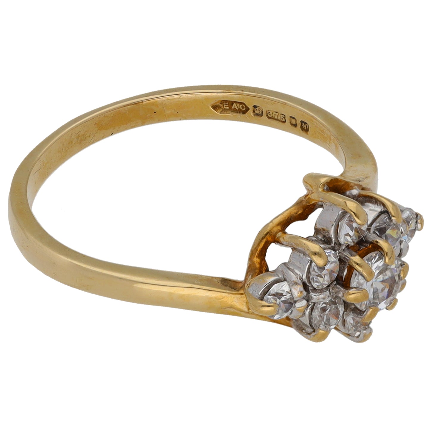 9ct Gold Cubic Zirconia Cluster Ring Size O