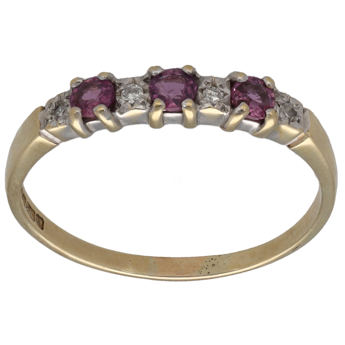 9ct Gold Ruby & 0.02ct Diamond Half Eternity Ring Size Q
