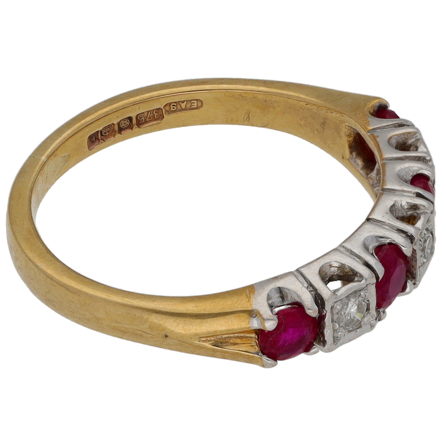 9ct Gold 0.06ct Diamond & Ruby Half Eternity Ring Size L