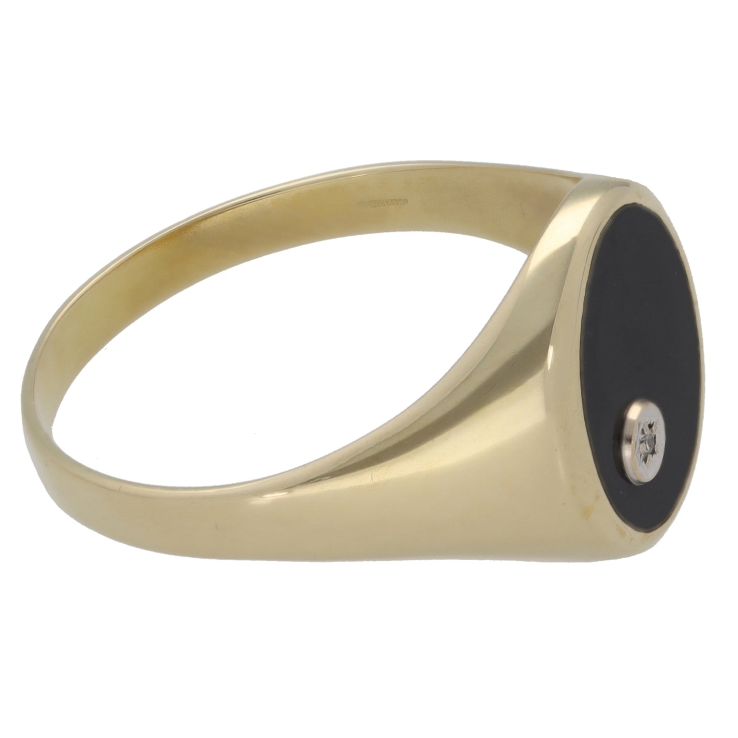 9ct Gold Onyx & 0.01ct Diamond Signet Ring Size X