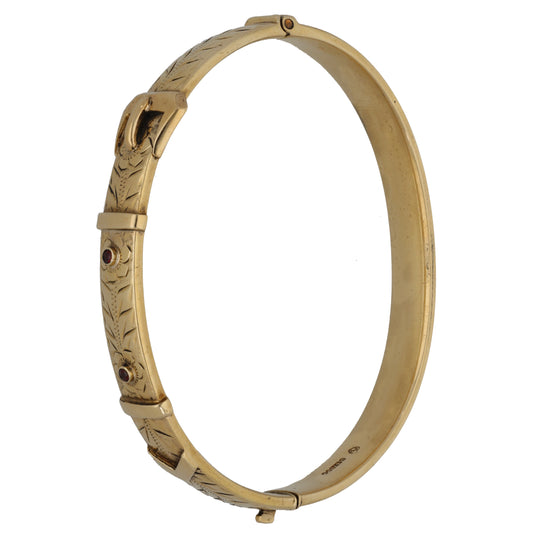 9ct Gold Garnet Hinged/Clasp Bangle