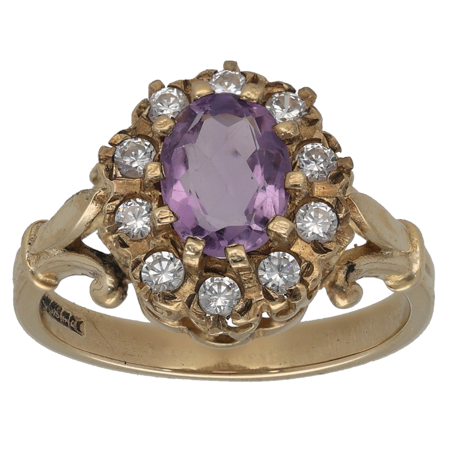 9ct Gold Amethyst & Cubic Zirconia Dress Ring