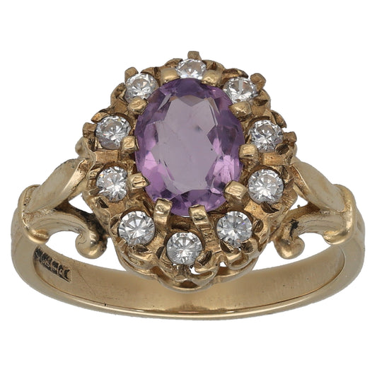 9ct Gold Amethyst & Cubic Zirconia Dress/Cocktail Ring Size N