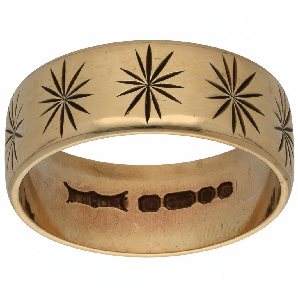 9ct Gold Patterned Wedding Ring Size P