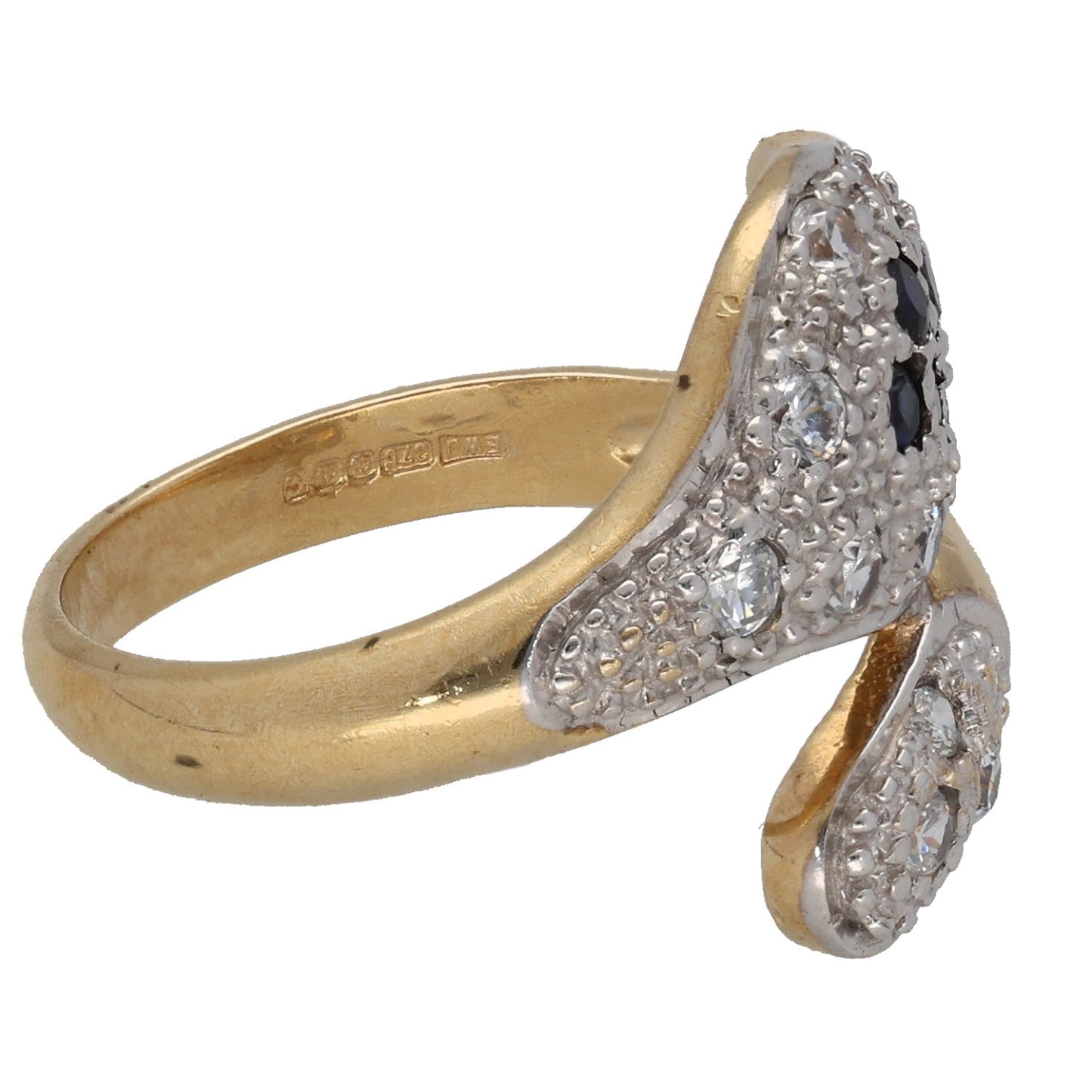 9ct Gold Sapphire & Cubic Zirconia Cobra Ring Size L