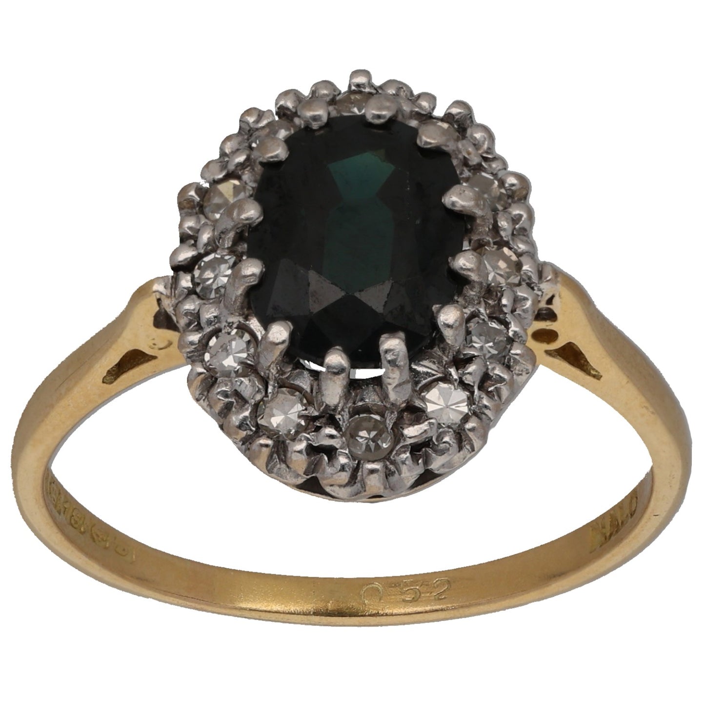 18ct Gold Sapphire & 0.18ct Diamond Dress/Cocktail Ring Size O