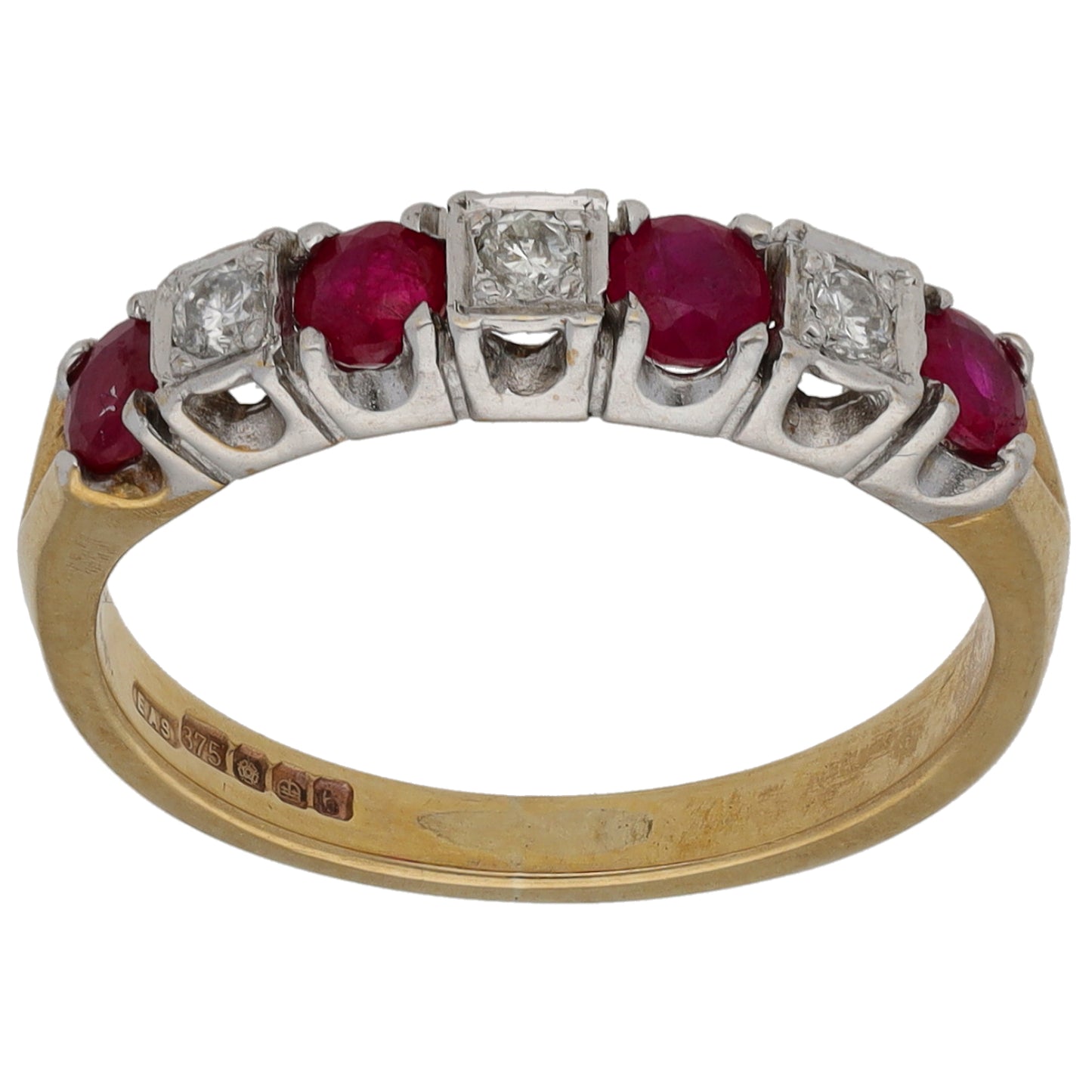 9ct Gold 0.06ct Diamond & Ruby Half Eternity Ring Size L