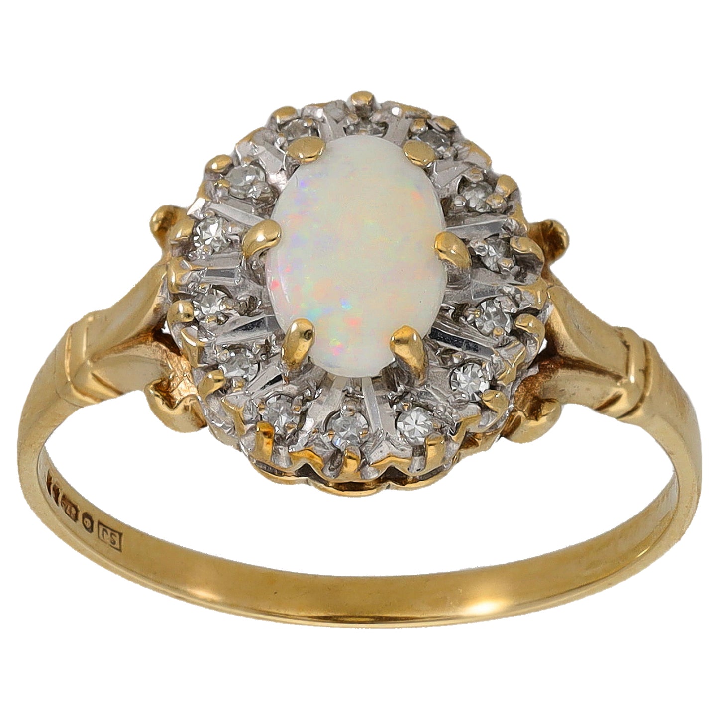 9ct Gold Opal & 0.07ct Diamond Dress/Cocktail Ring Size P