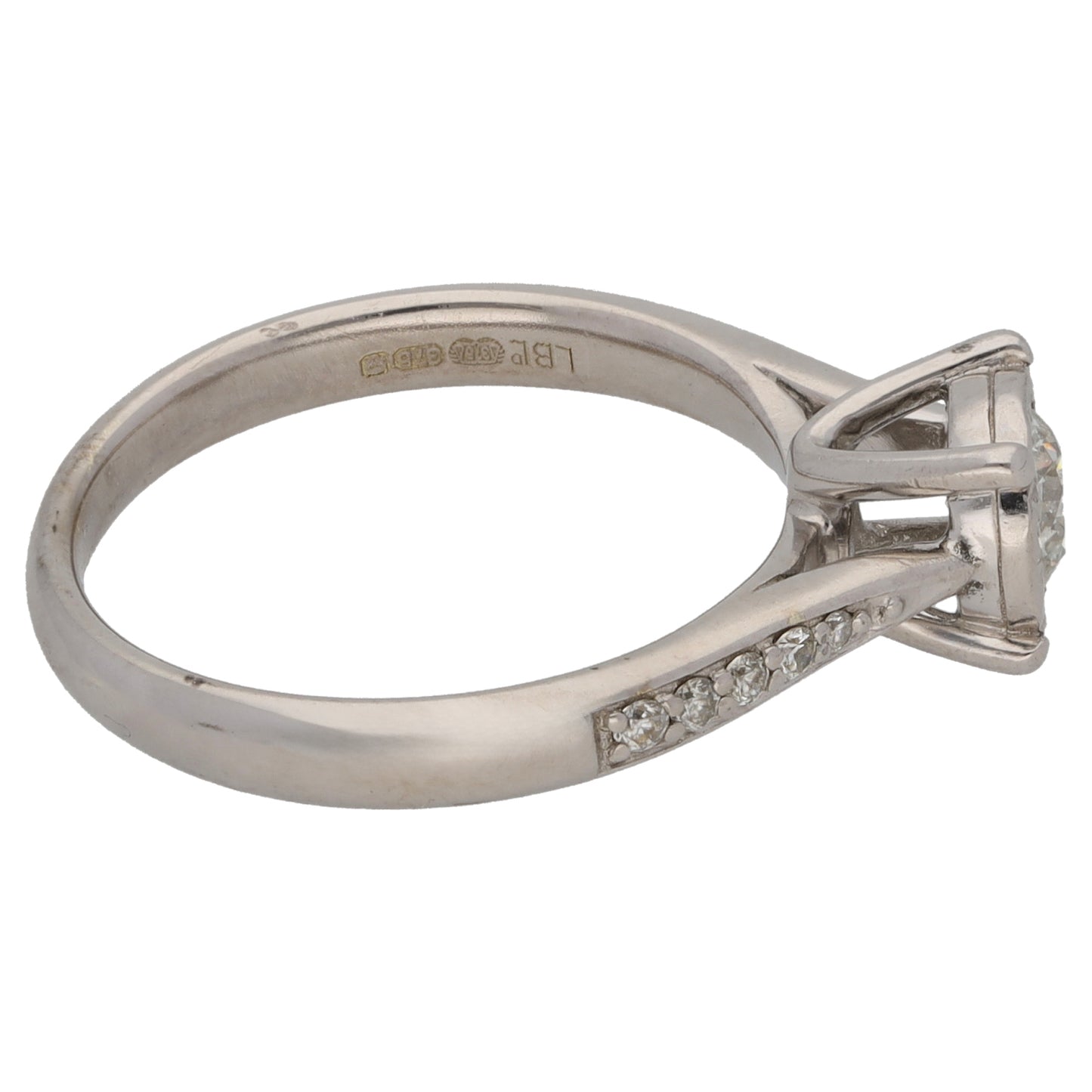 9ct White Gold 0.45ct Diamond Solitaire Ring With Accent Stones Size M
