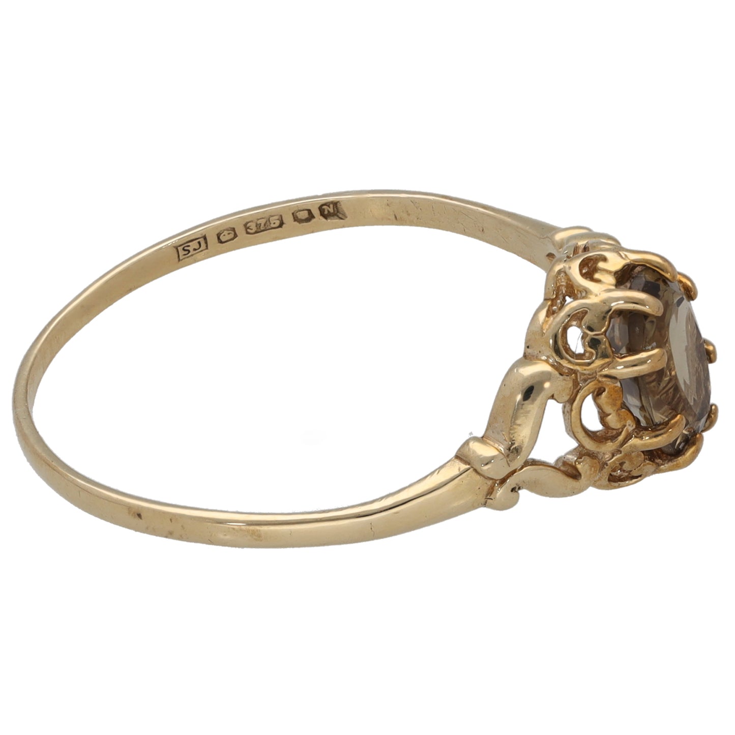 9ct Gold Smoky Quartz Single Stone Ring Size P