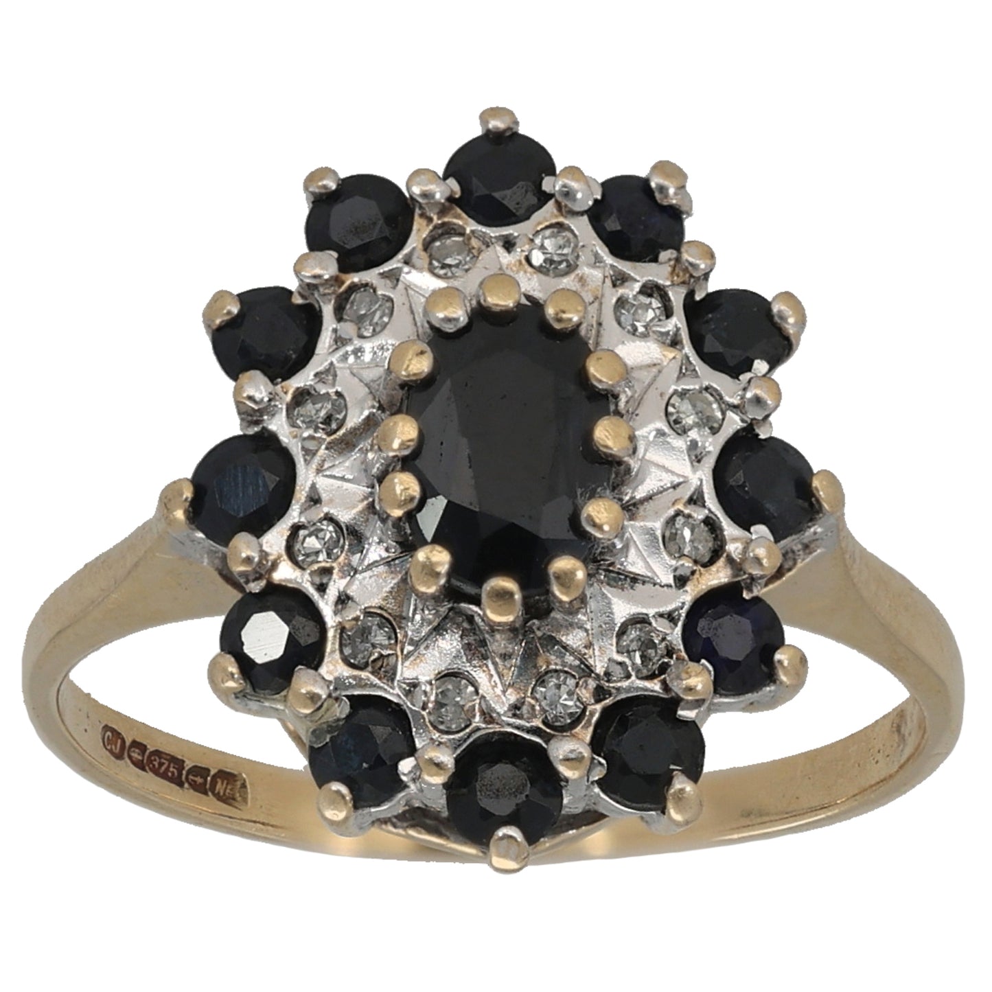 9ct Gold Sapphire & 0.06ct Diamond Dress/Cocktail Ring Size M