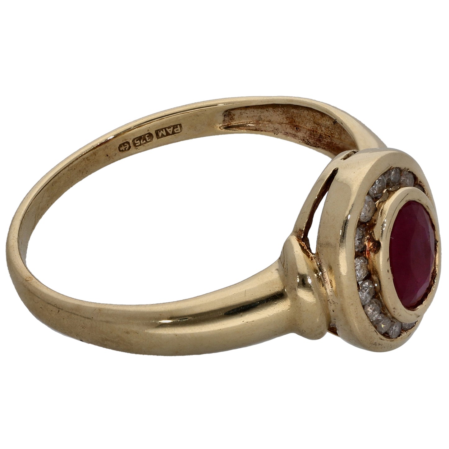9ct Gold 0.16ct Diamond & Ruby Dress/Cocktail Ring Size P