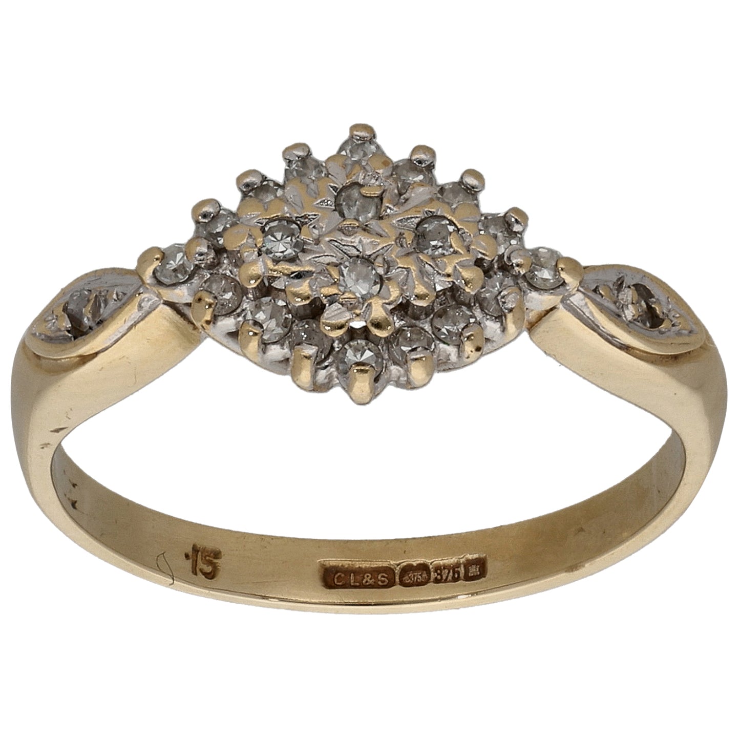 9ct Gold 0.15ct Diamond Cluster Ring Size M