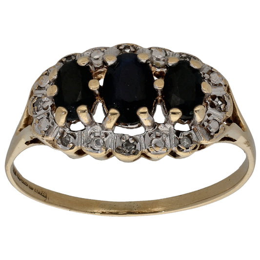 9ct Gold Sapphire & 0.04ct Diamond Dress/Cocktail Ring Size Q